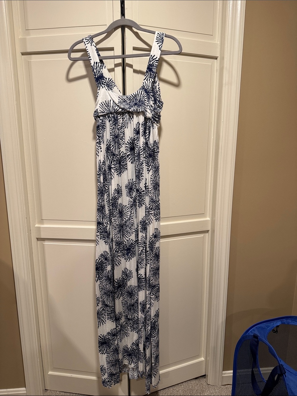 Rachel Pally White Maxi Dress with Navy Palm Print